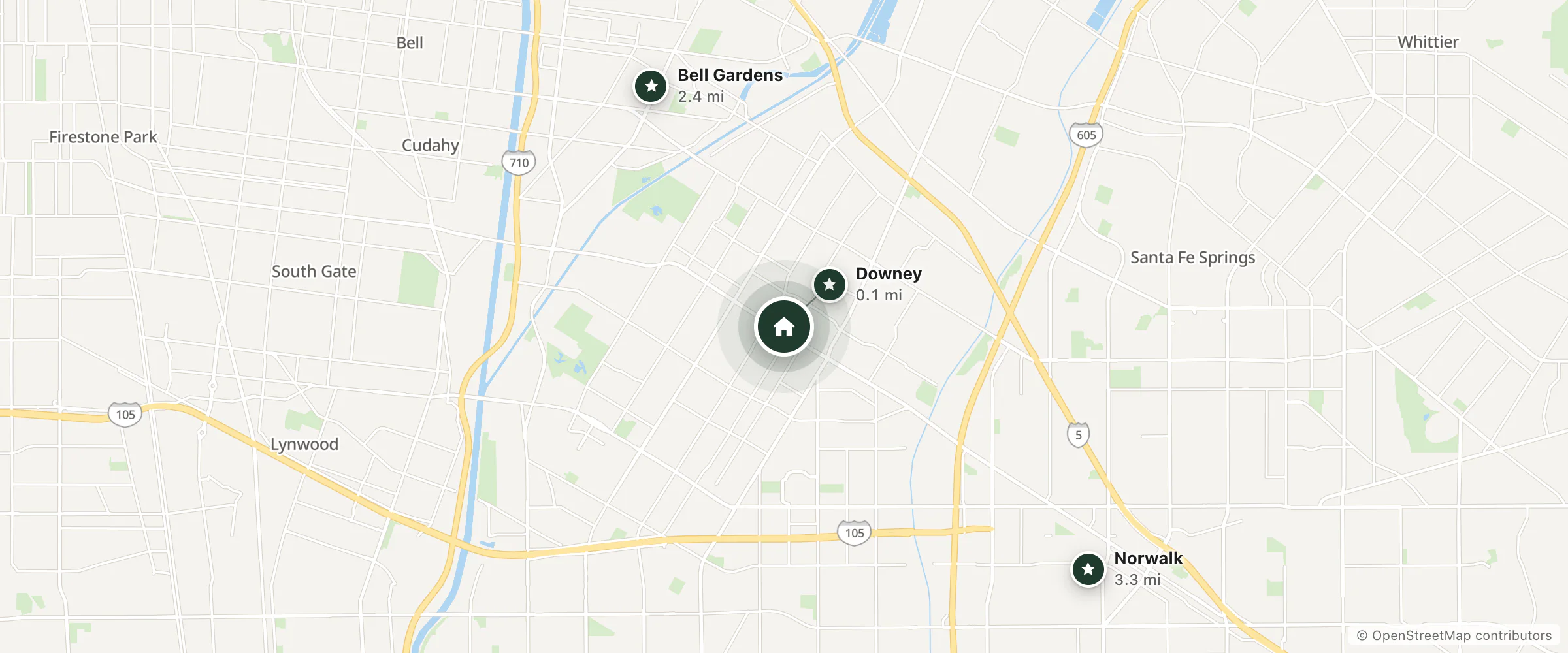 Map of Embassy Suites by Hilton Los Angeles Downey and nearby Downey, Bell Gardens and Norwalk