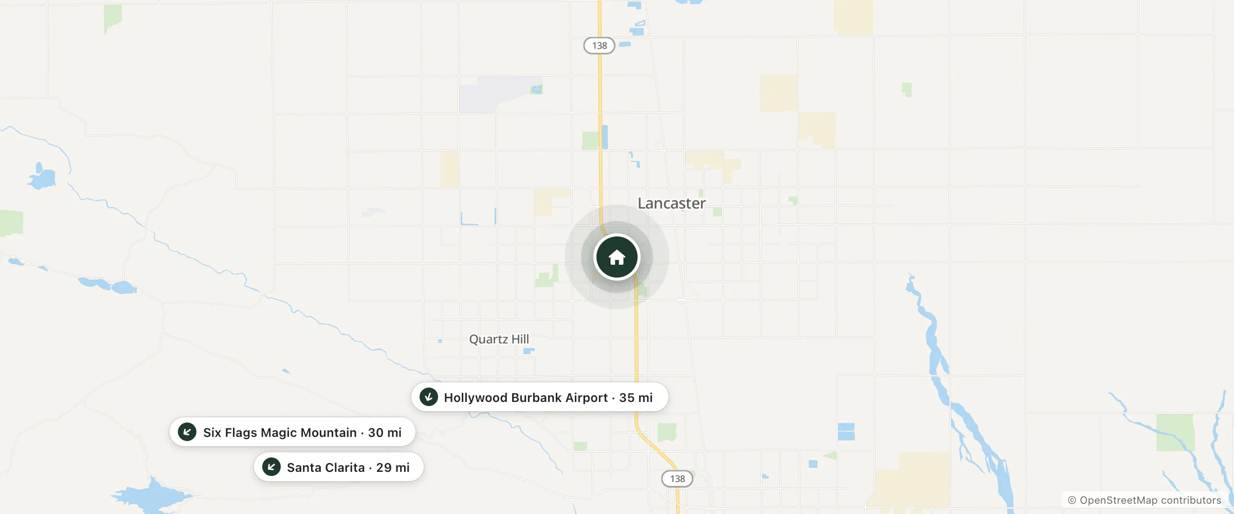 Map of Holiday Inn Express Lancaster and nearby Santa Clarita, Six Flags Magic Mountain and Hollywood Burbank Airport