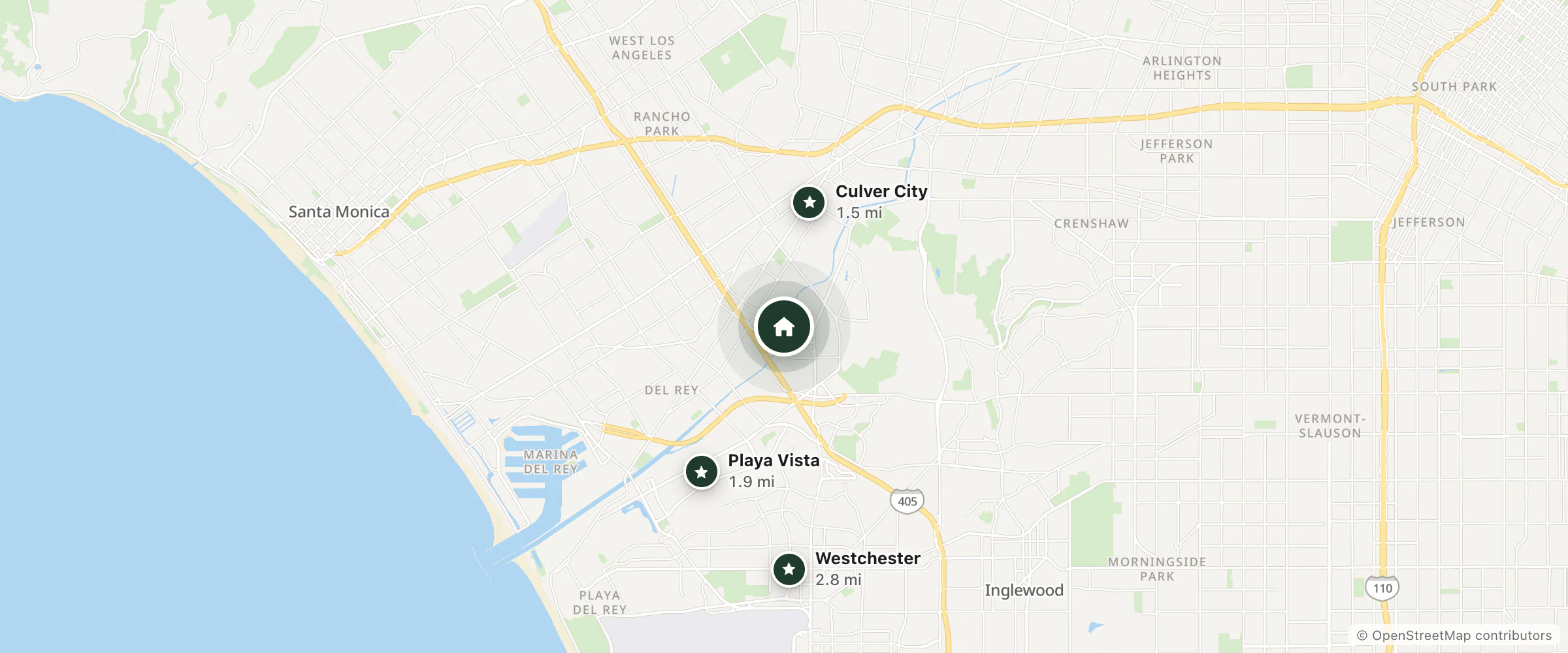 Map of Vista Motel and nearby Culver City, Playa Vista and Westchester