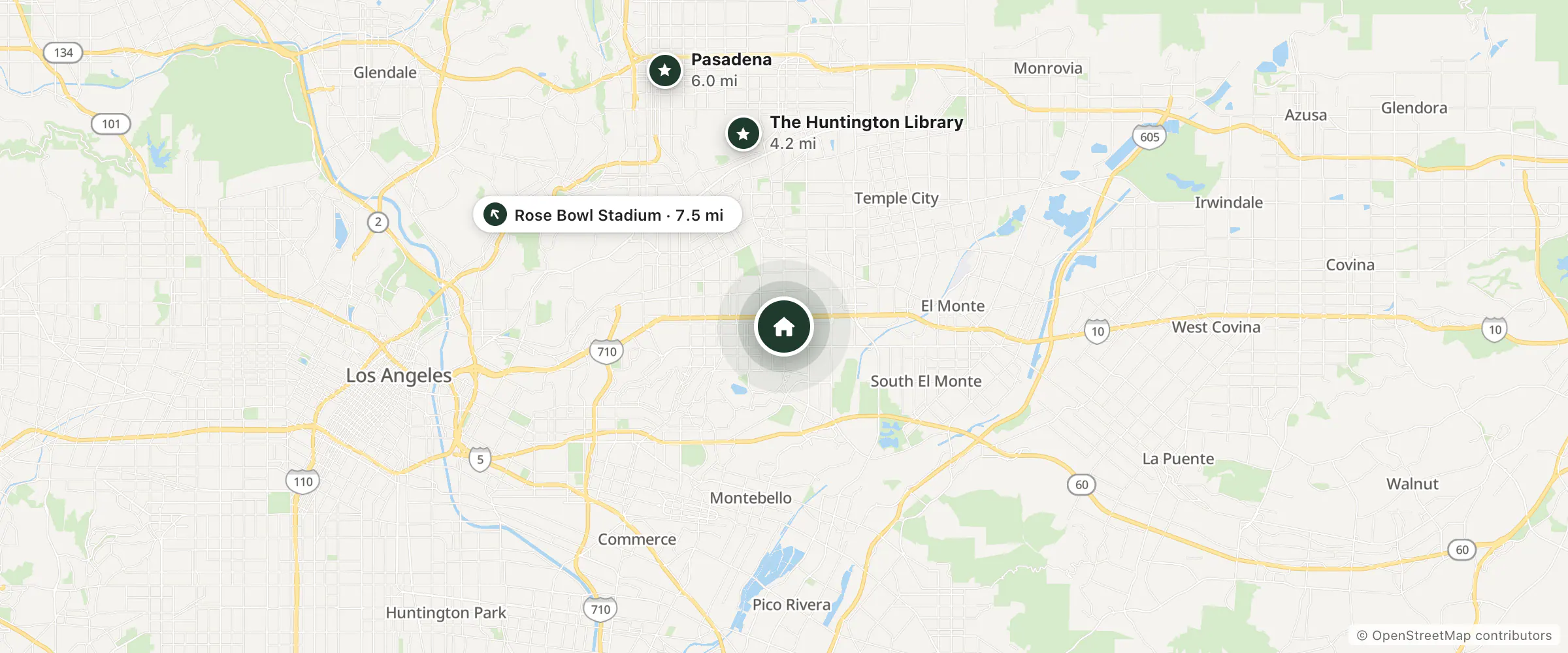 Map of Studio 6 Rosemead- Ca – Pasadena and nearby The Huntington Library, Pasadena and Rose Bowl Stadium