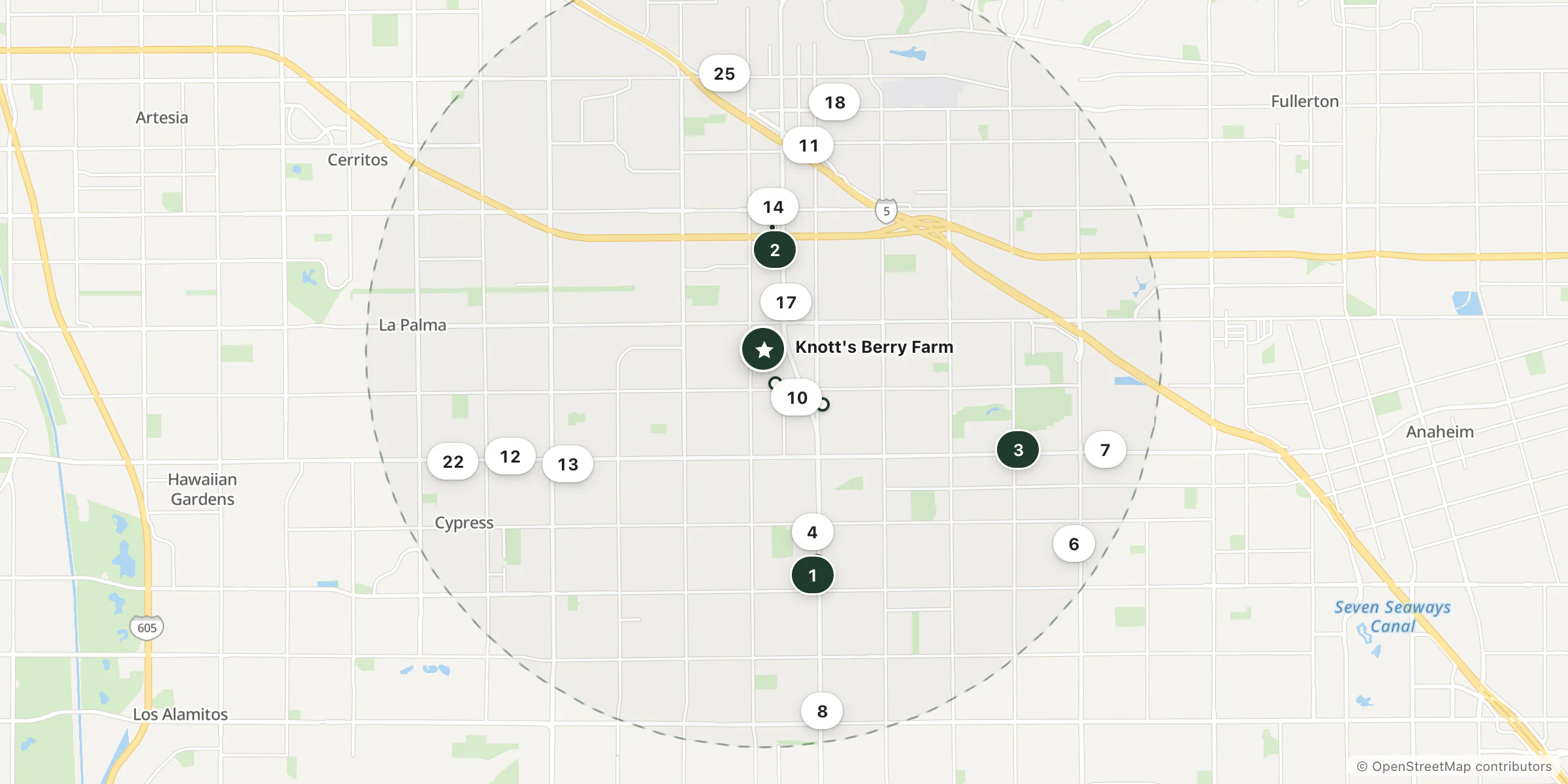 Map of hotels near Knott's Berry Farm
