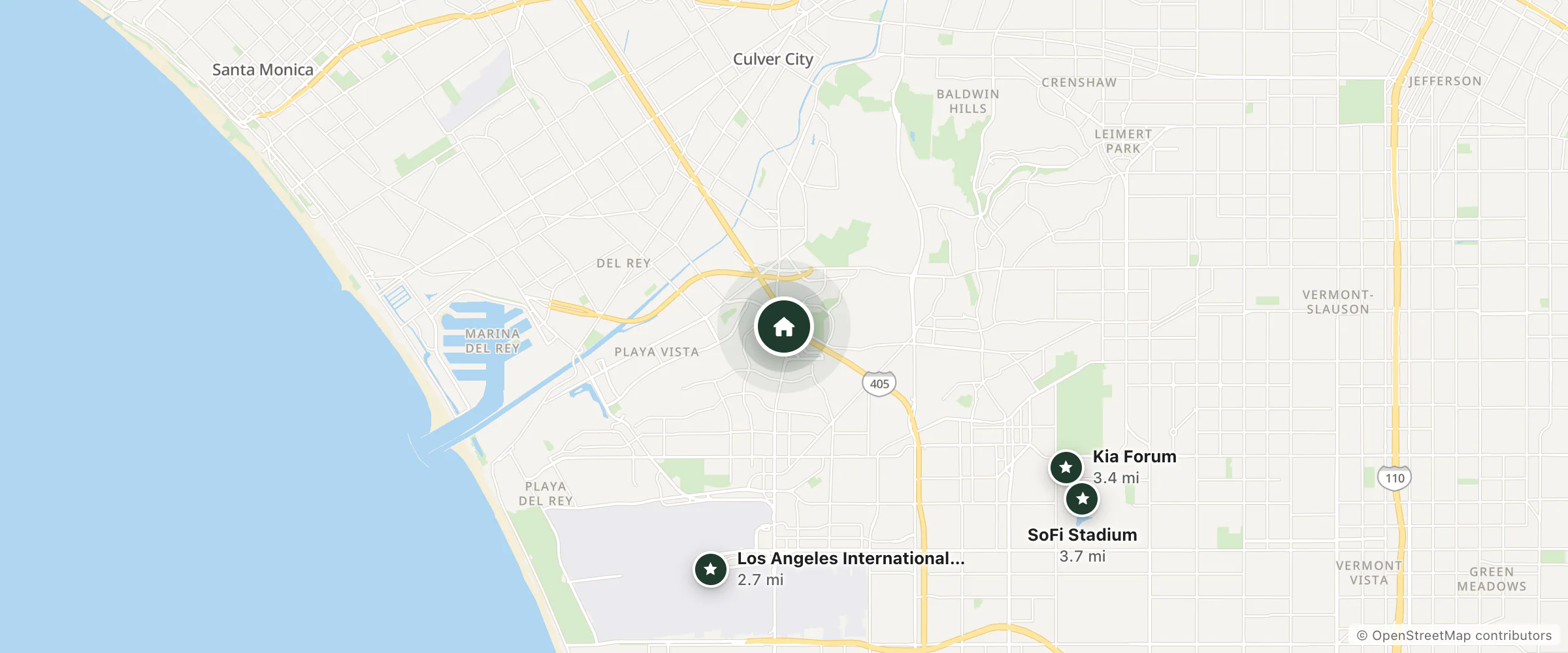 Map of Extended Stay America - Los Angeles - LAX Airport and nearby Los Angeles International Airport, Kia Forum and SoFi Stadium