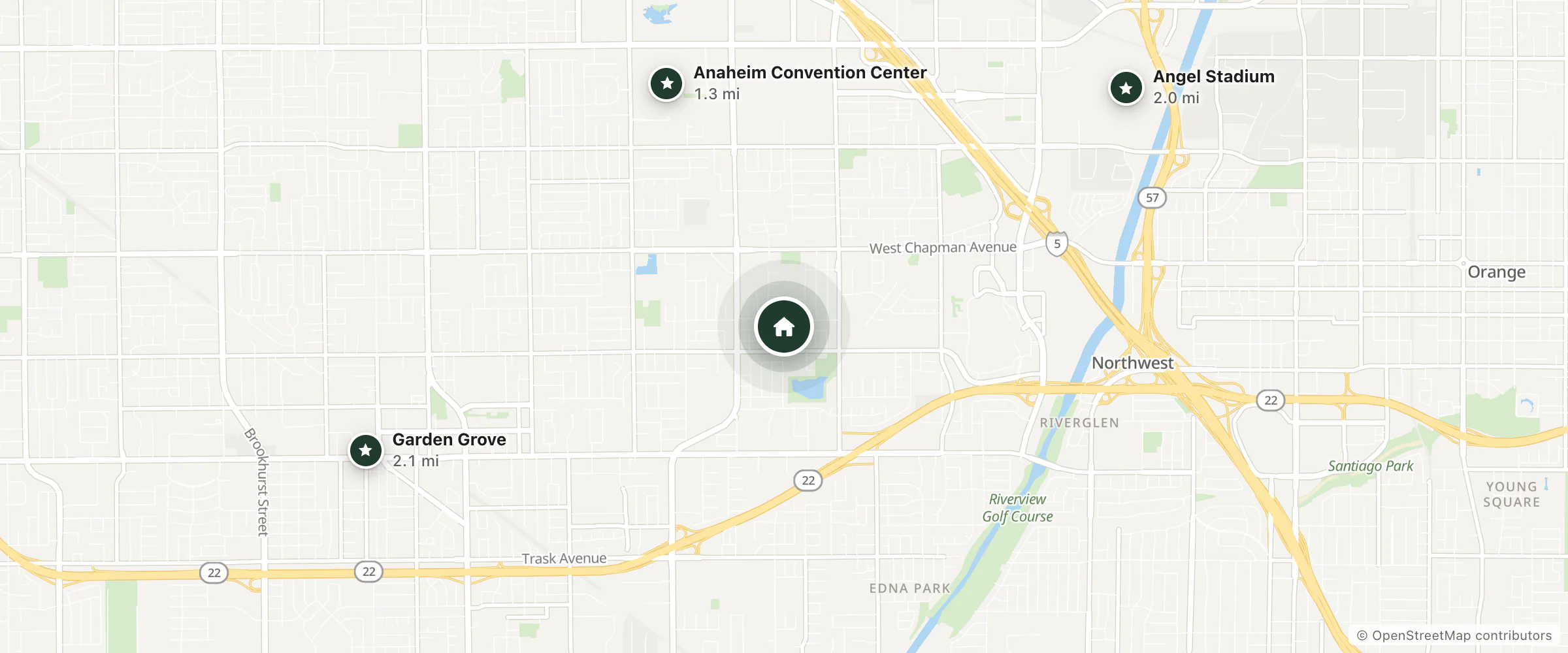 Map of Grove District - Anaheim Resort and nearby Anaheim Convention Center, Angel Stadium and Garden Grove