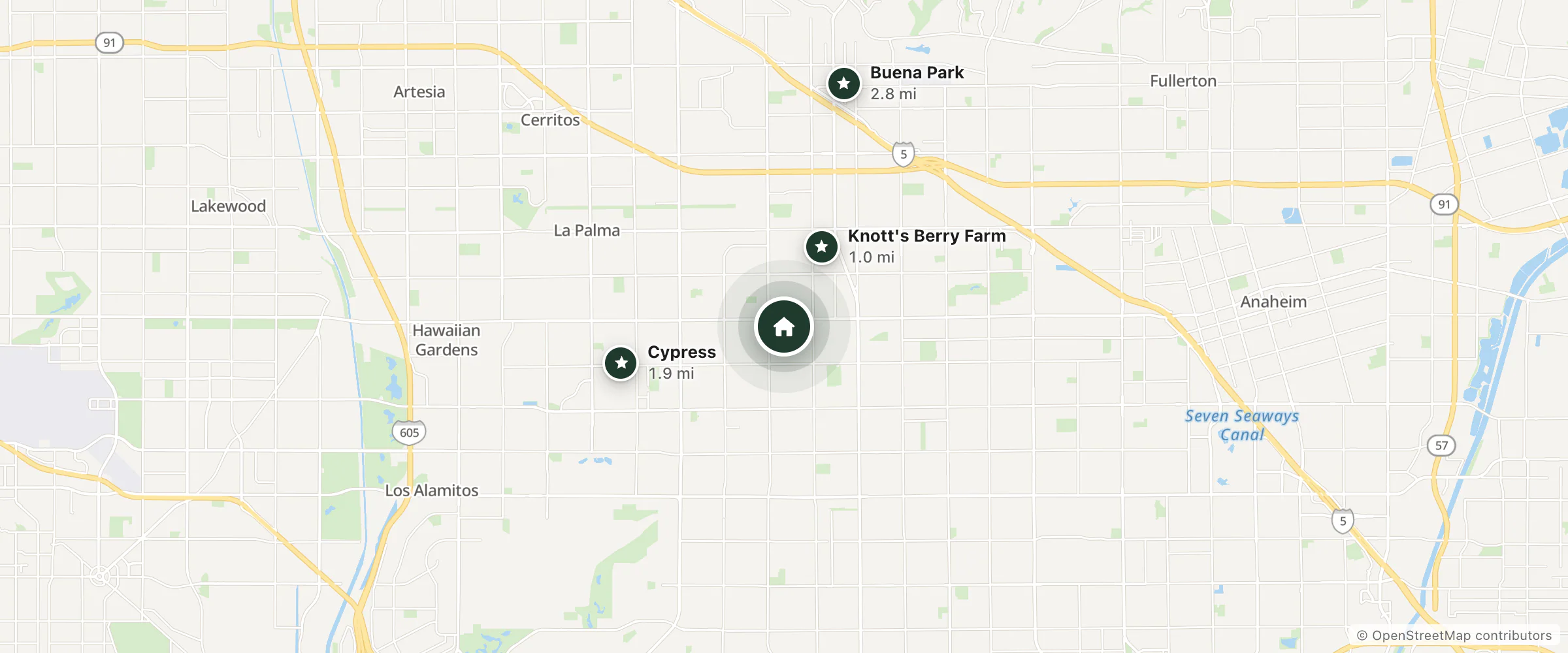 Map of El Dorado Inn and nearby Knott's Berry Farm, Cypress and Buena Park