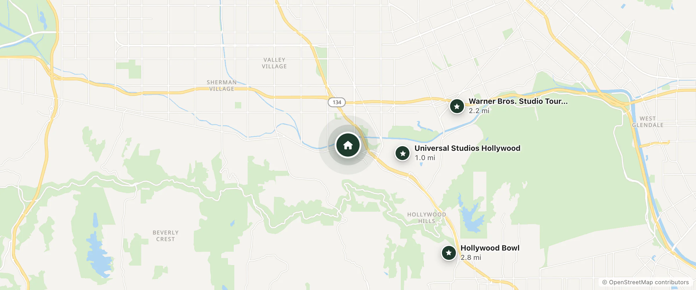 Map of El Royale Gardens Near Universal Studios and nearby Universal Studios Hollywood, Warner Bros. Studio Tour Hollywood and Hollywood Bowl