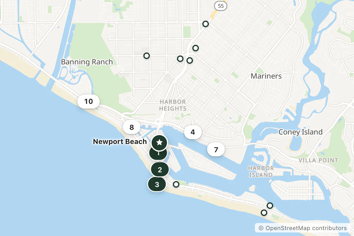 Map of the top 19 hotels for this question around Newport Beach