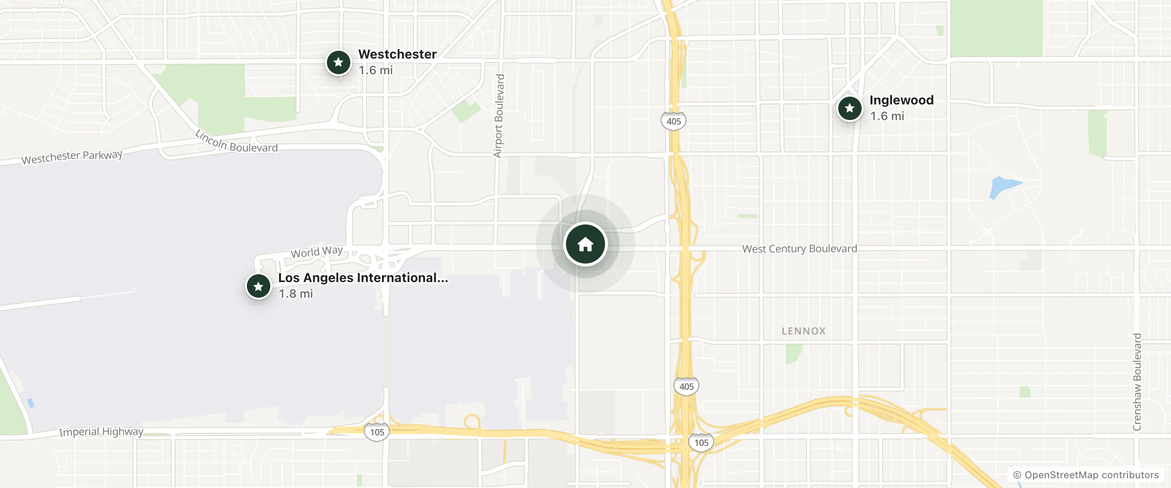 Map of Travelodge Hotel At Lax and nearby Inglewood, Westchester and Los Angeles International Airport