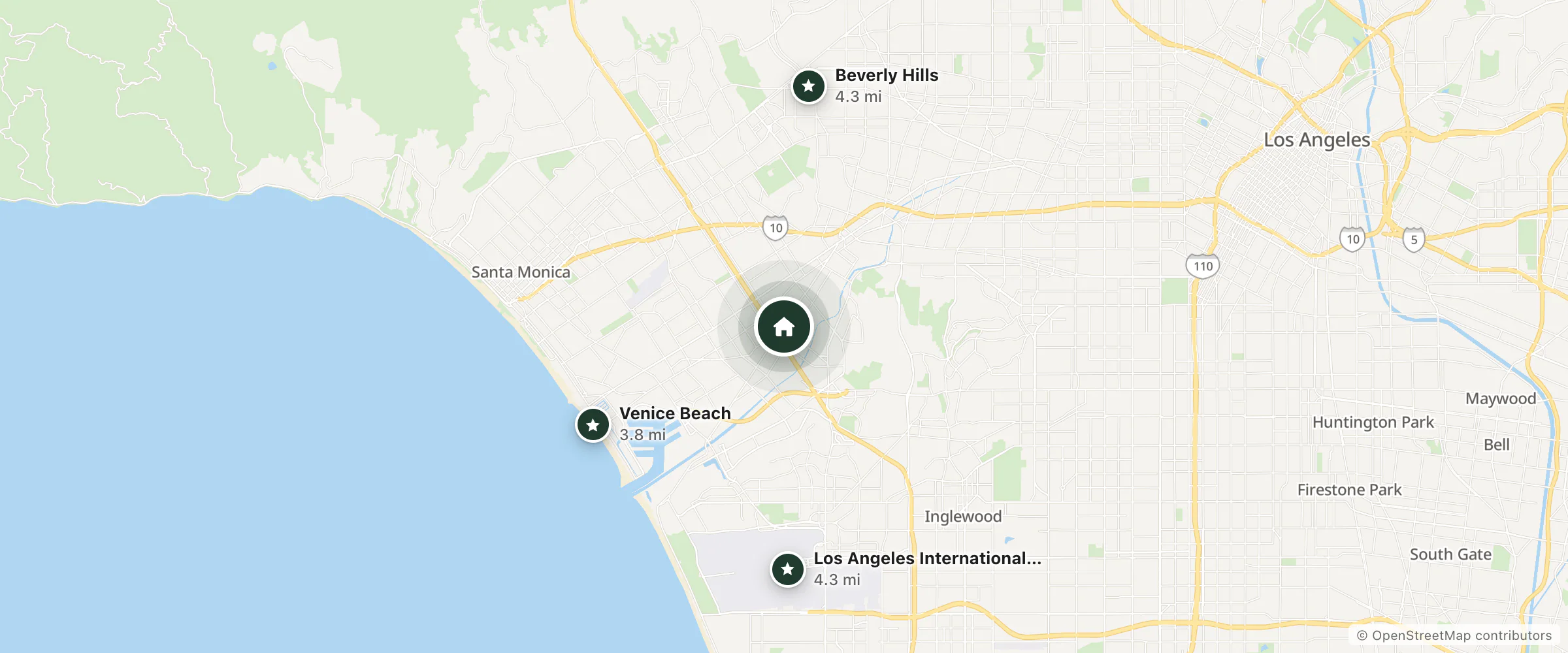 Map of Culver Motel and nearby Venice Beach, Beverly Hills and Los Angeles International Airport