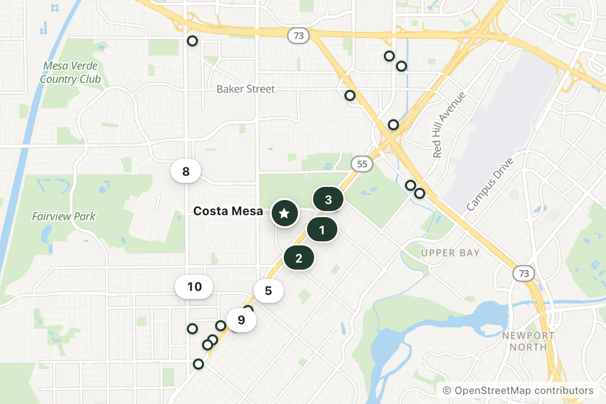 Map of the top 25 hotels for this question around Costa Mesa