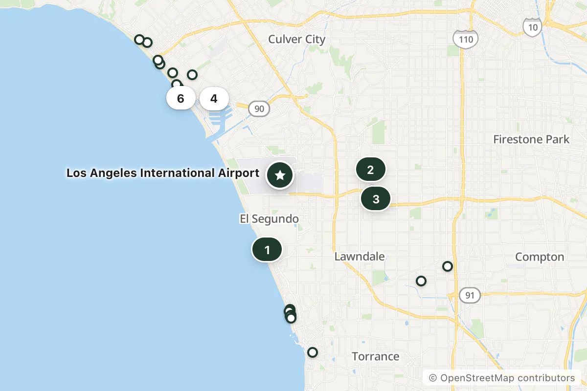 Map of the top 25 hotels for this question around Los Angeles International Airport