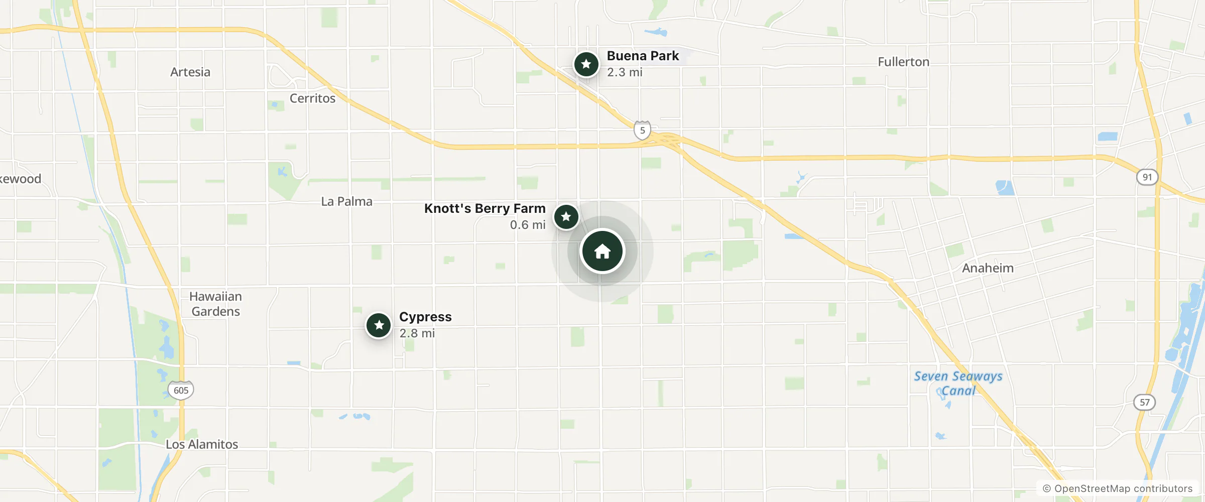 Map of Buena Park Inn and nearby Knott's Berry Farm, Buena Park and Cypress