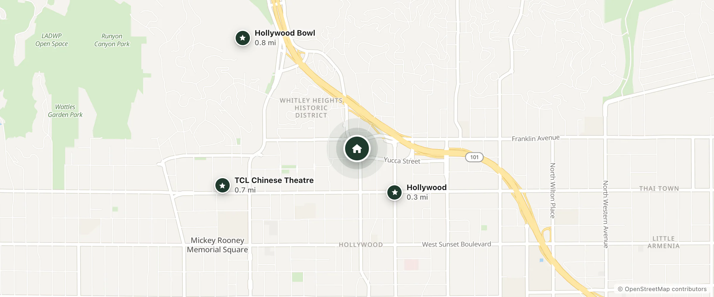 Map of Legend Hotel Hollywood and nearby Hollywood, TCL Chinese Theatre and Hollywood Bowl
