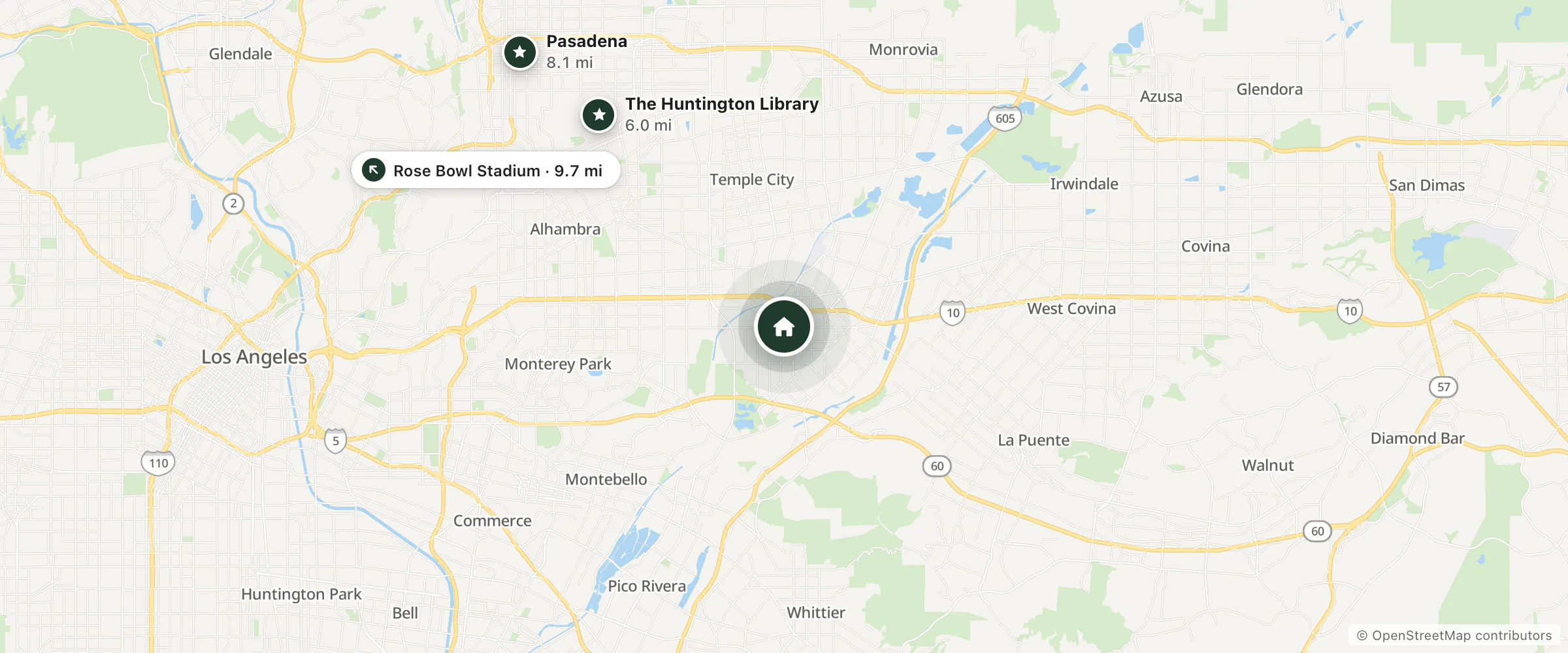 Map of Siesta Inn and nearby The Huntington Library, Pasadena and Rose Bowl Stadium