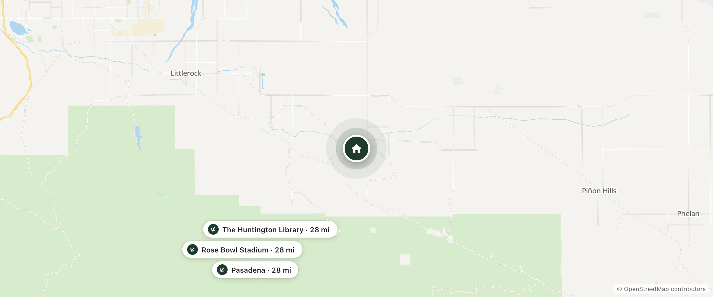 Map of Crystalaire Lodges and nearby Pasadena, Rose Bowl Stadium and The Huntington Library
