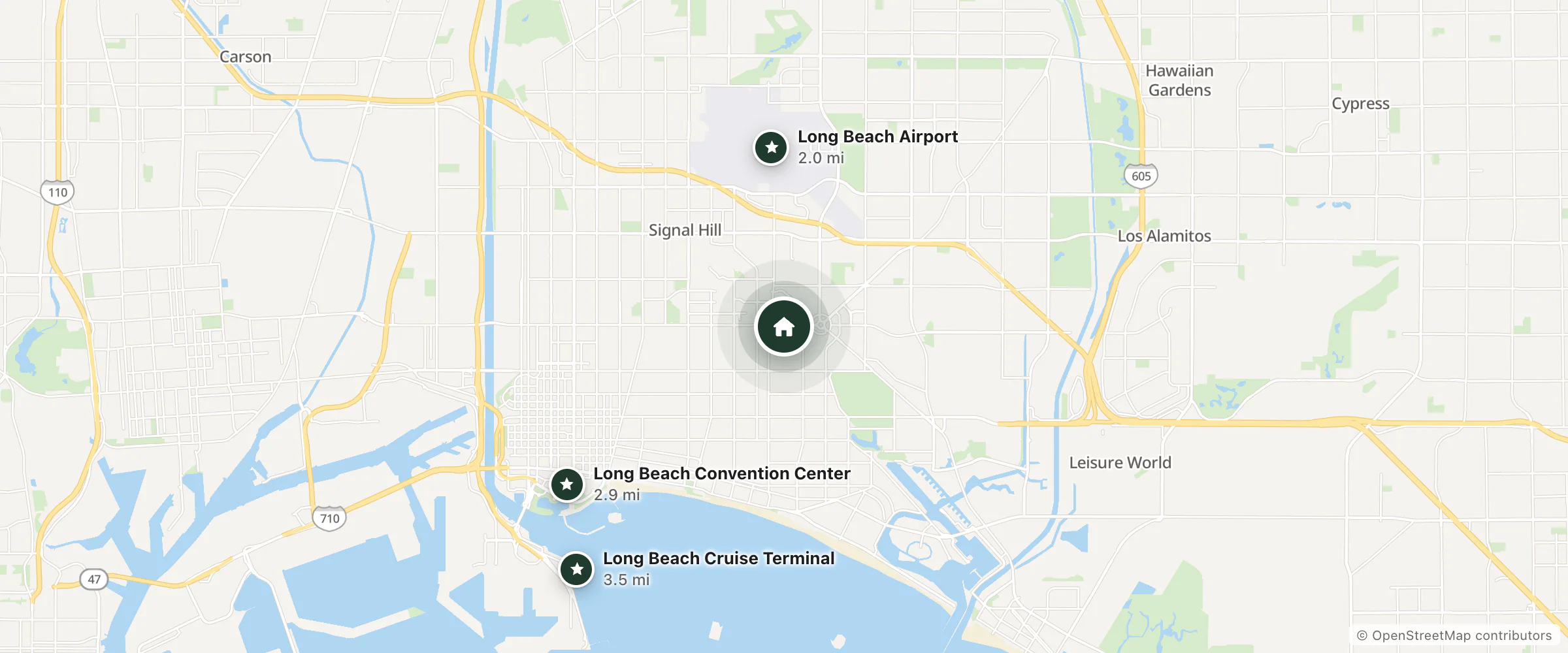 Map of Econo Lodge Long Beach I-405 and nearby Long Beach Airport, Long Beach Convention Center and Long Beach Cruise Terminal
