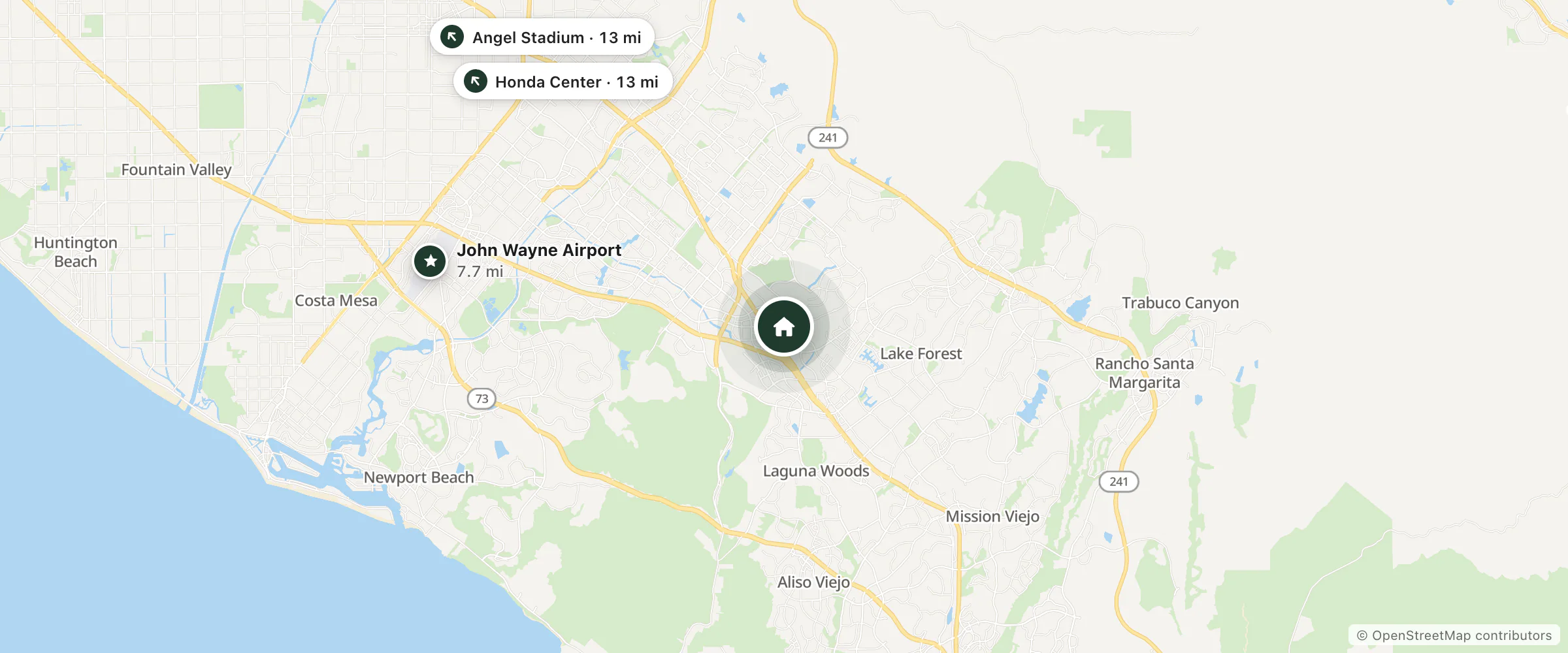 Map of Montage Hotels & Resorts and nearby John Wayne Airport, Angel Stadium and Honda Center