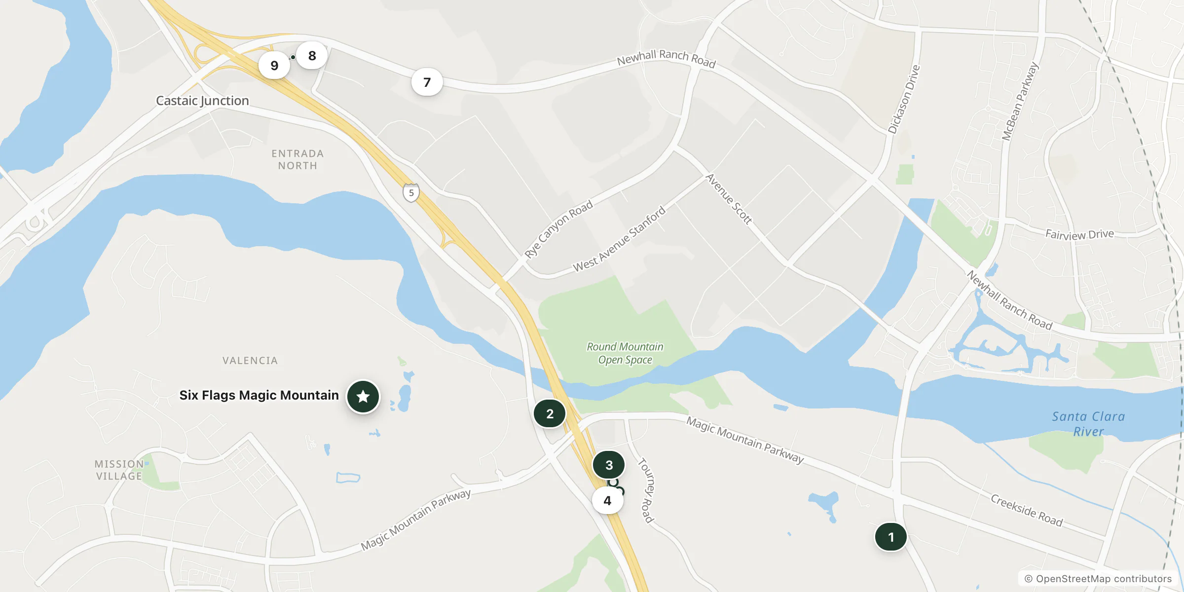 Map of hotels near Six Flags Magic Mountain