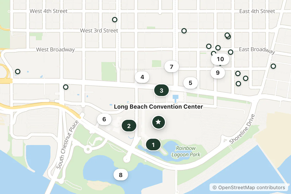 Map of the top 25 hotels for this question around Long Beach Convention Center