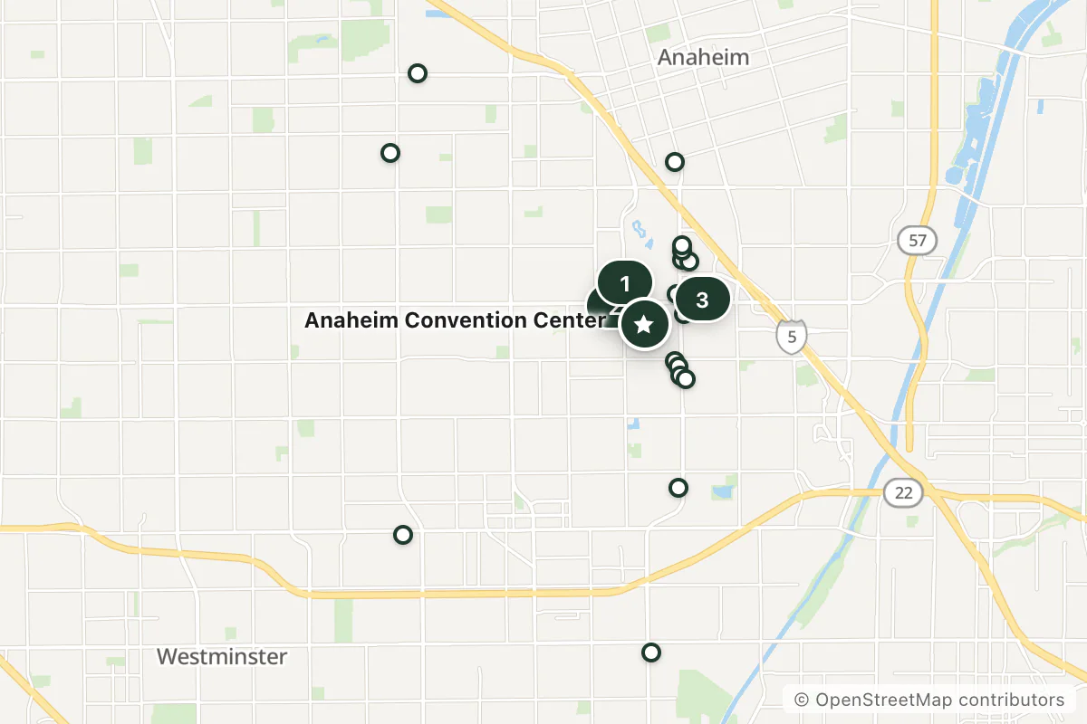Map of the top 24 hotels for this question around Anaheim Convention Center