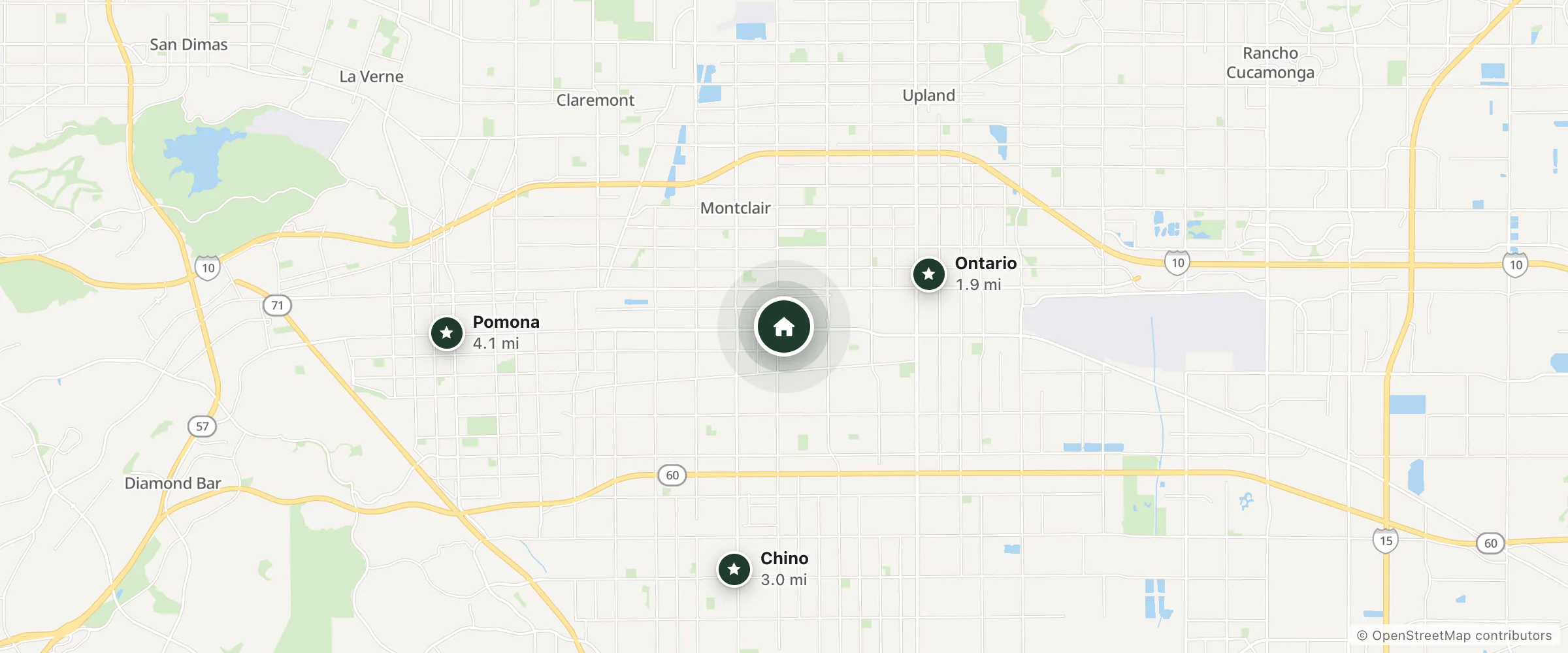 Map of Ontario Motor Inn and nearby Ontario, Chino and Pomona